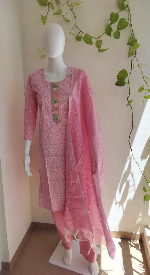 Khadi Cotton Salwar Set - Pastel Pink
